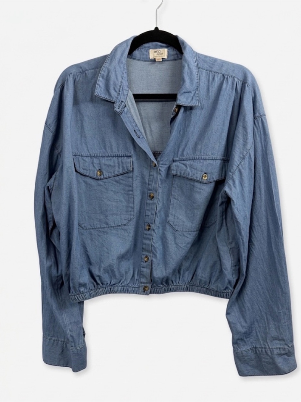 Dizzy Lizzy Blue Chambray Denim Button Down Cropped Shirt XL